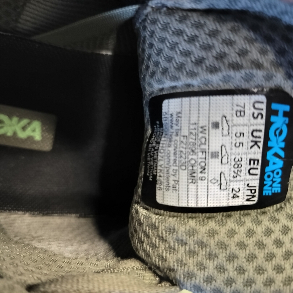 Hoka Clifton 9 Womens Gray and Green Running Shoes Sz 7B. - Picture 12 of 16